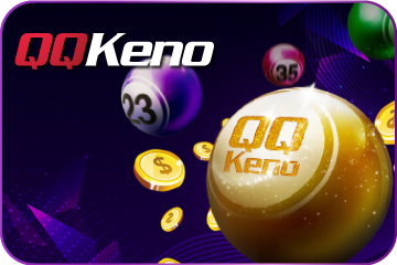 ภาพโปรโมตเกม QQKeno หวยออนไลน์แนวคีโนจาก LSM99SPORT แสดงลูกบอลตัวเลขและเหรียญทองบนพื้นหลังสีม่วง